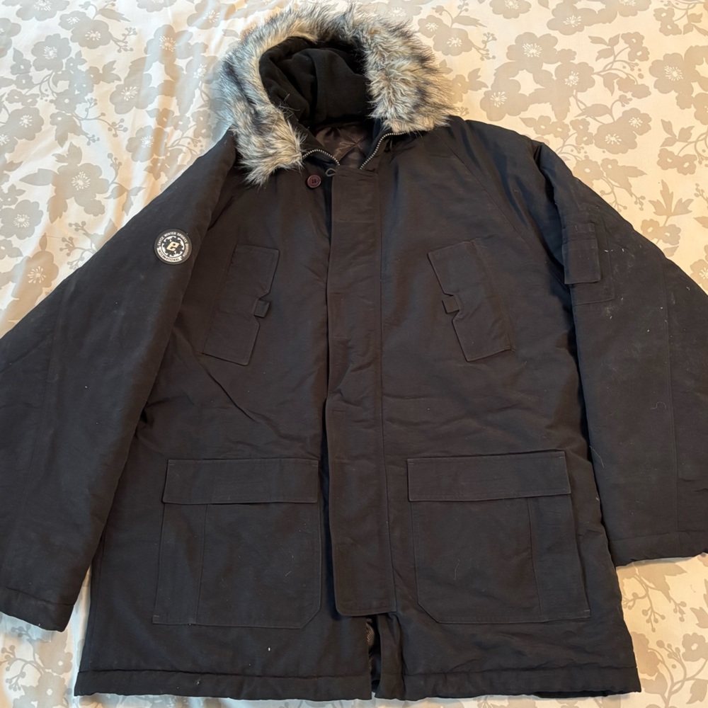 Enyce Black Puffer Jacket with Faux Fur Hood XL
